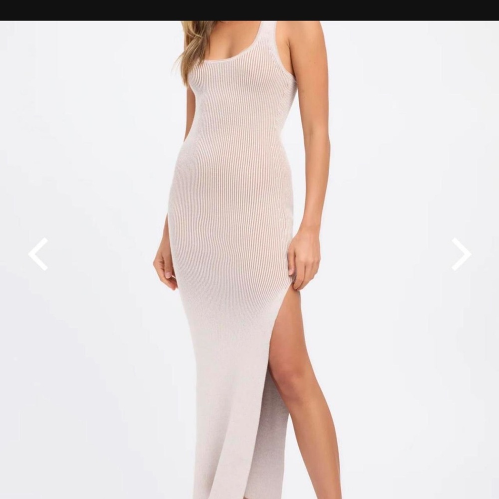 Kookai Sleeveless Ribbed Maxi Dress - Tan